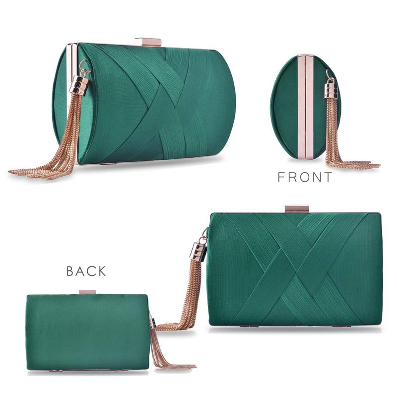 Zebrum Womens Evening Clutch Bag Designer Evening Handbag Hand Bag,Lady Party Wedding Clutch Purse (Dark Green-Elegant Tassel) - Image 5